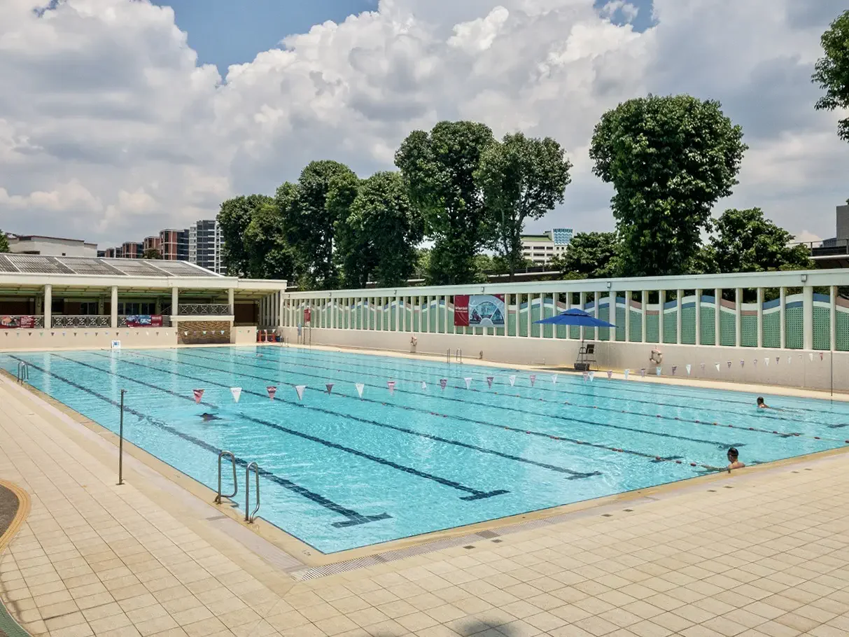 50-metre outdoor competition pool with 8 lanes and spectator seating at Yishun Swimming Complex